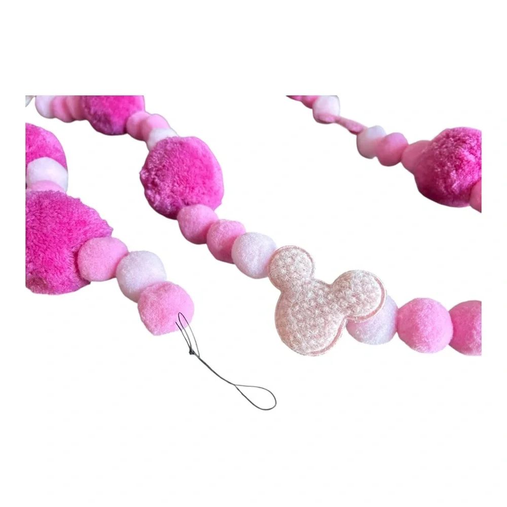 9 ft Valentine's Day Pinks Disney Mickey Pom Pom Garland Handmade black thread